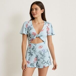Show Me Your Mumu XS Riviera Romper Wildflower Breeze‎ Floral Tie Front Ruffle